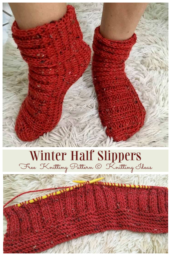 Winter Half Slippers Free Knitting Pattern