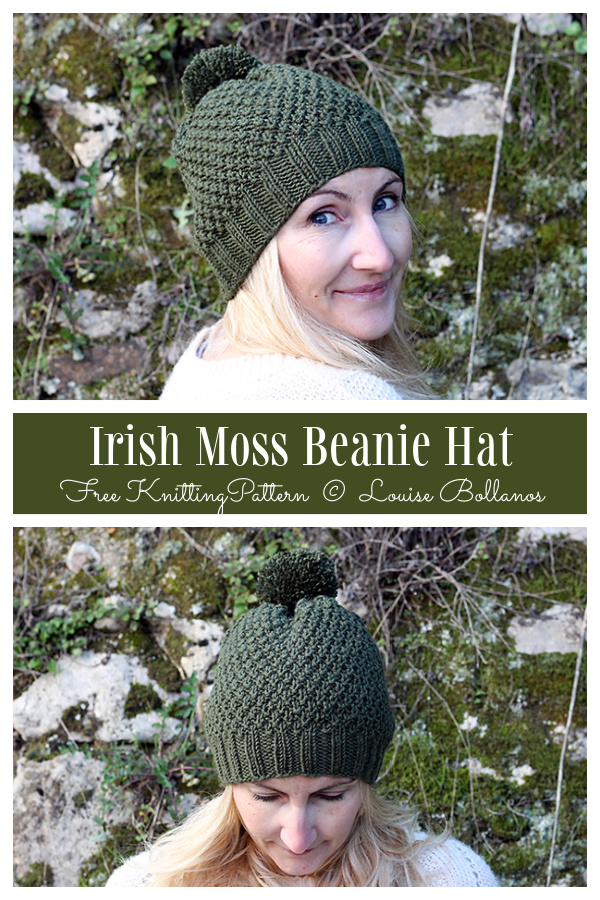 Irish Moss Beanie Hat Free Knitting Pattern