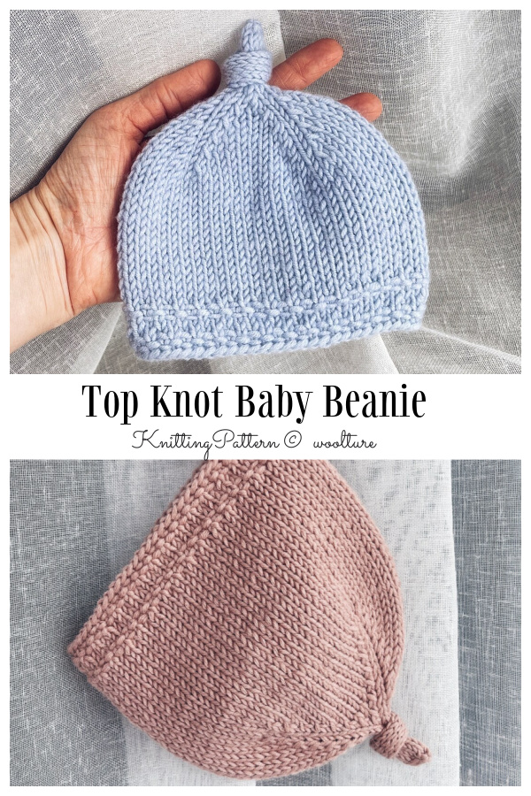 Top Knot Baby Beanie Hat Knitting Pattern