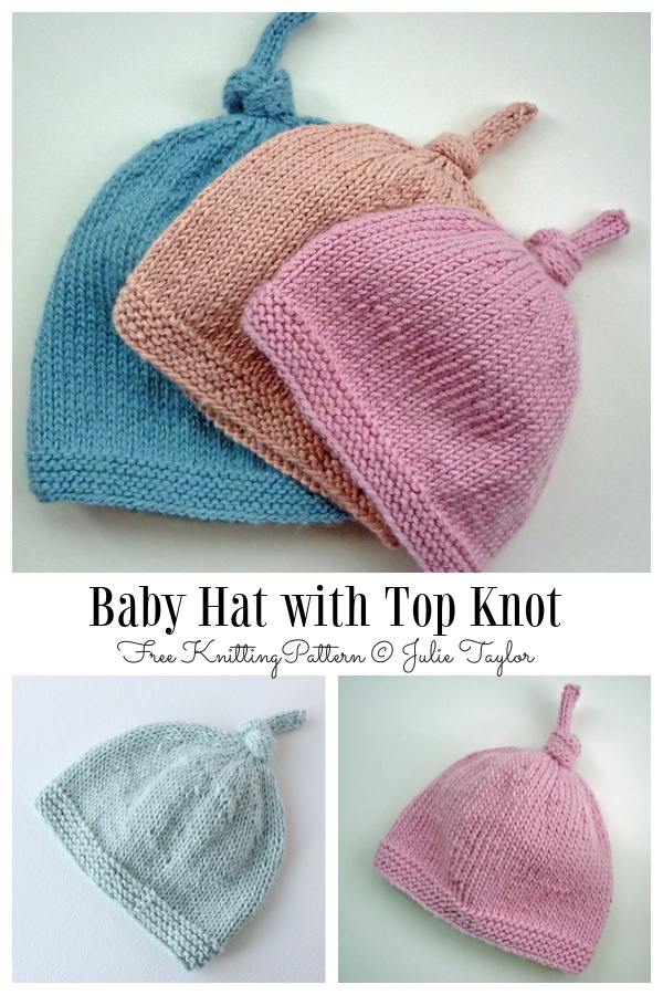 Top Knot Baby Beanie Hat Free Knitting Pattern