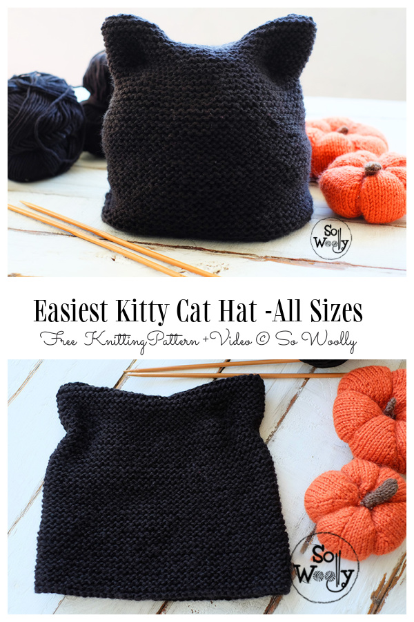 Knit Simplest Cat Hat Free Knitting Patterns + Video