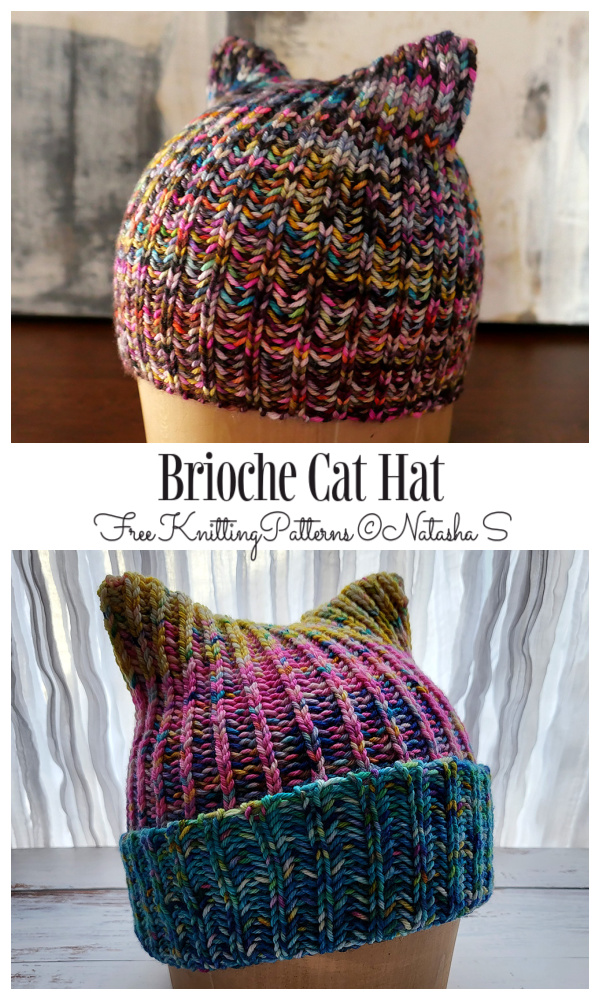 Knit Brioche Cat Hat Free Knitting Patterns