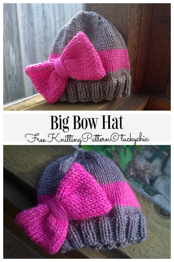 Knit Baby Big Bow Hat Free Knitting Patterns