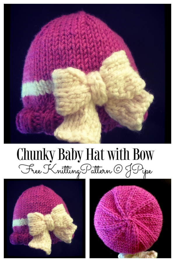 Knit Chunky Baby Hat with Bow Free Knitting Patterns