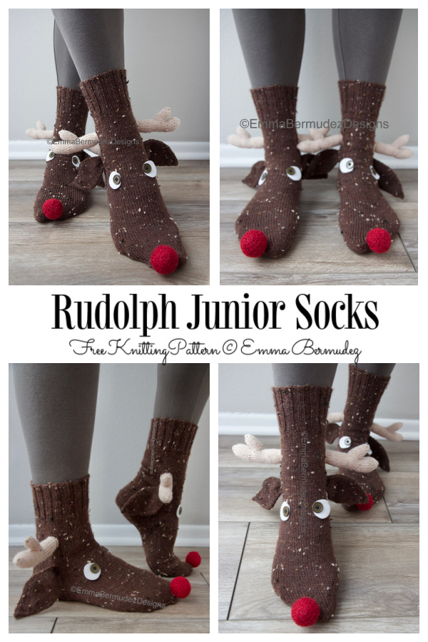 Christmas Rudolph Junior Socks Free Knitting Patterns