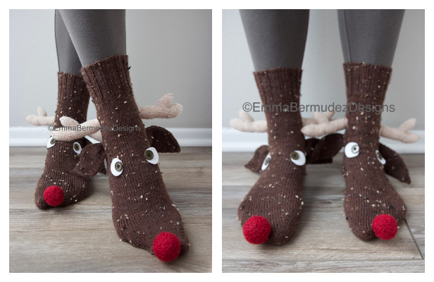 Christmas Rudolph Socks Free Knitting Patterns