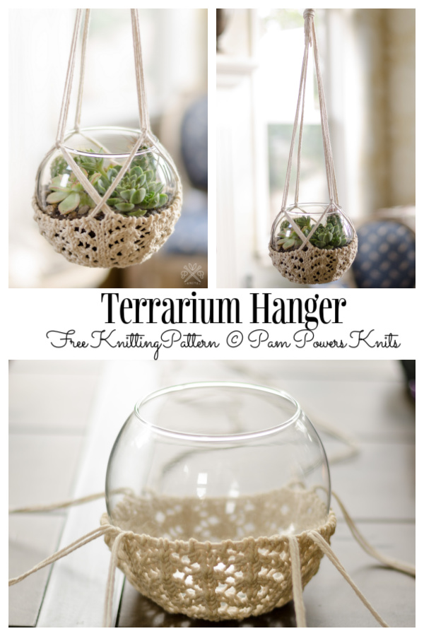 Knit Terrarium Planter Hanger Free Knitting Pattern