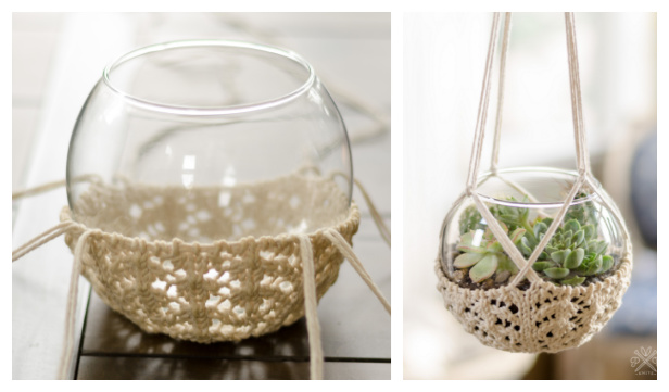 Knit Terrarium Planter Hanger Free Knitting Pattern
