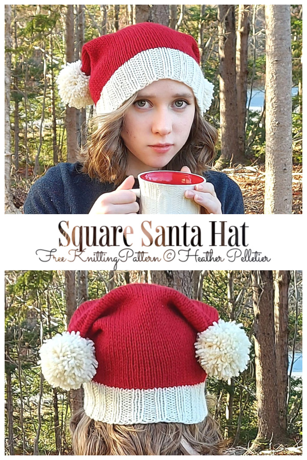 Knit Christmas Square Santa Hat Free Knitting Patterns