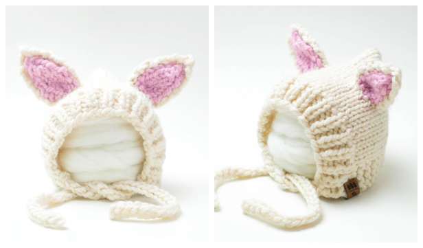 Knit Bunny Pixie Bonnet Hat Free Knitting Pattern