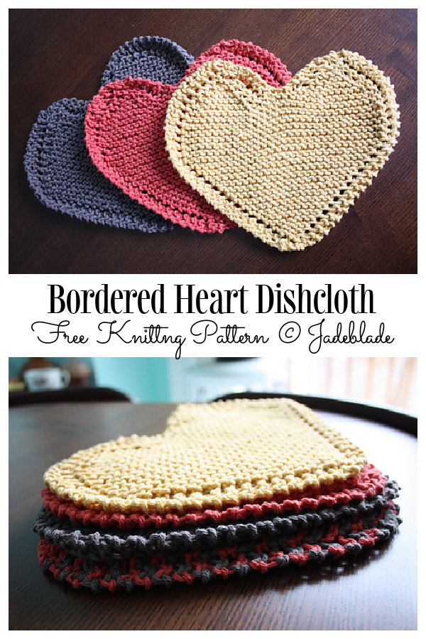 Knit Bordered Heart Dishcloth Free Knitting Pattern
