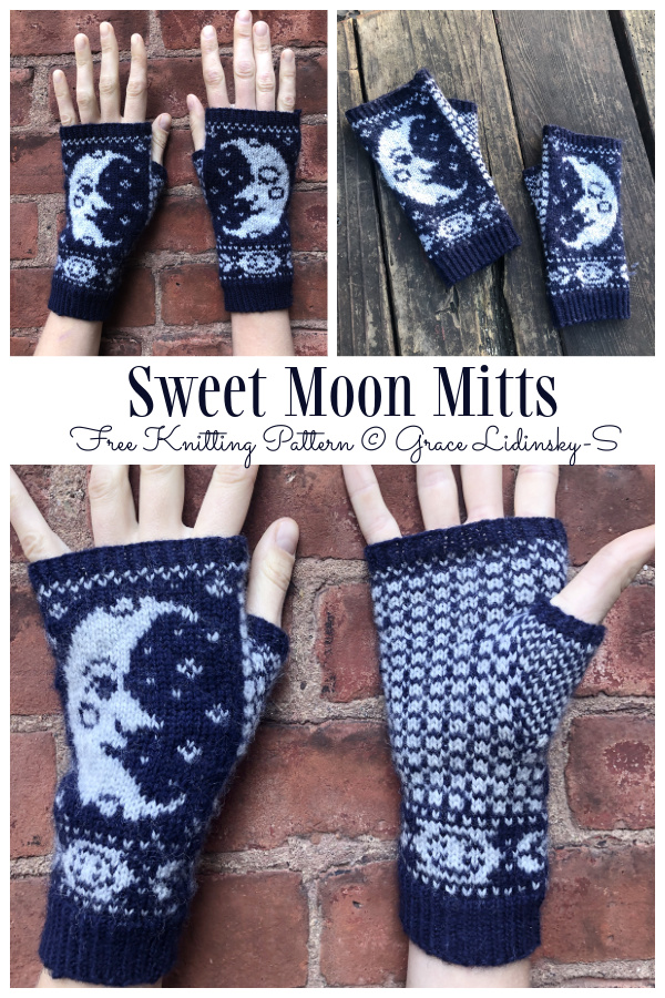 Knit Sweet Moon Fingerless Gloves Free Knitting Pattern
