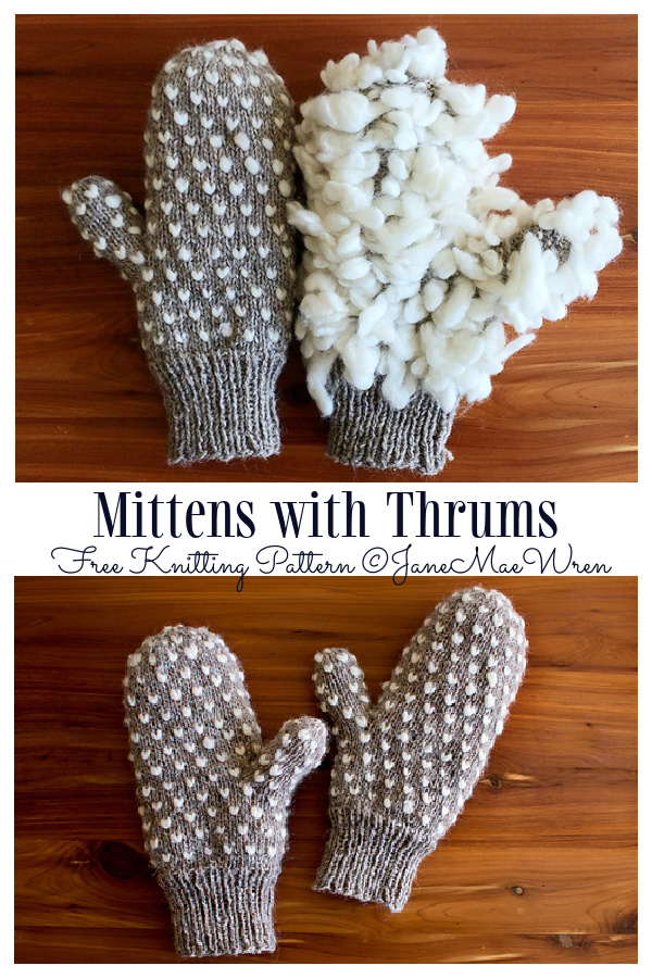 Knit Winter Mittens with Thrums Free Knitting Pattern