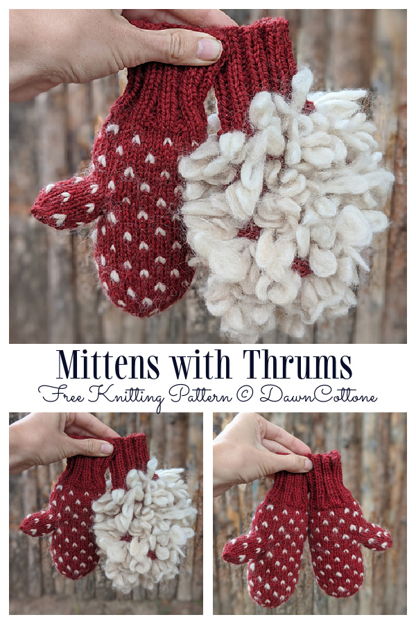 Knit Winter Mittens with Thrums Free Knitting Pattern