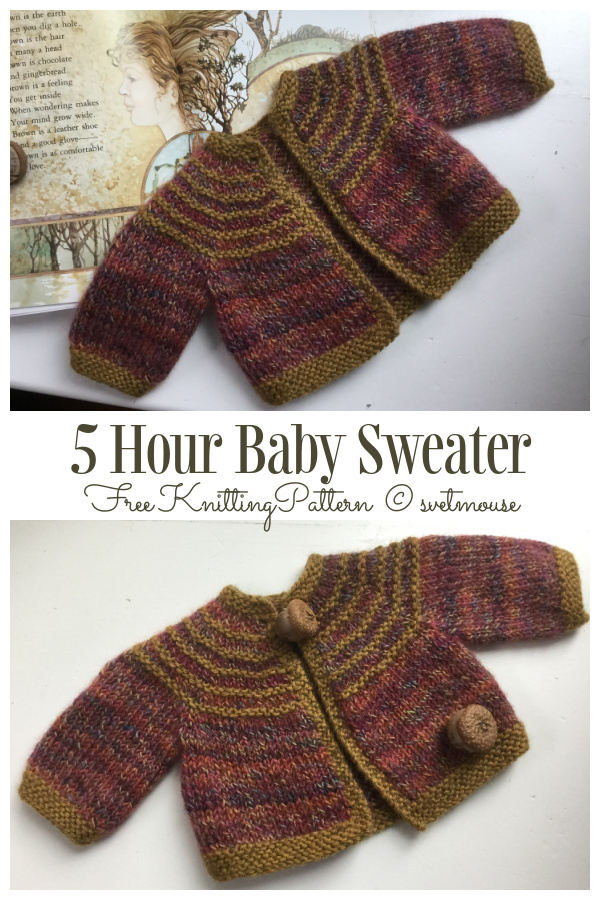 5 Hour Baby Sweater Cardigan Free Knitting Pattern (0-6 M)