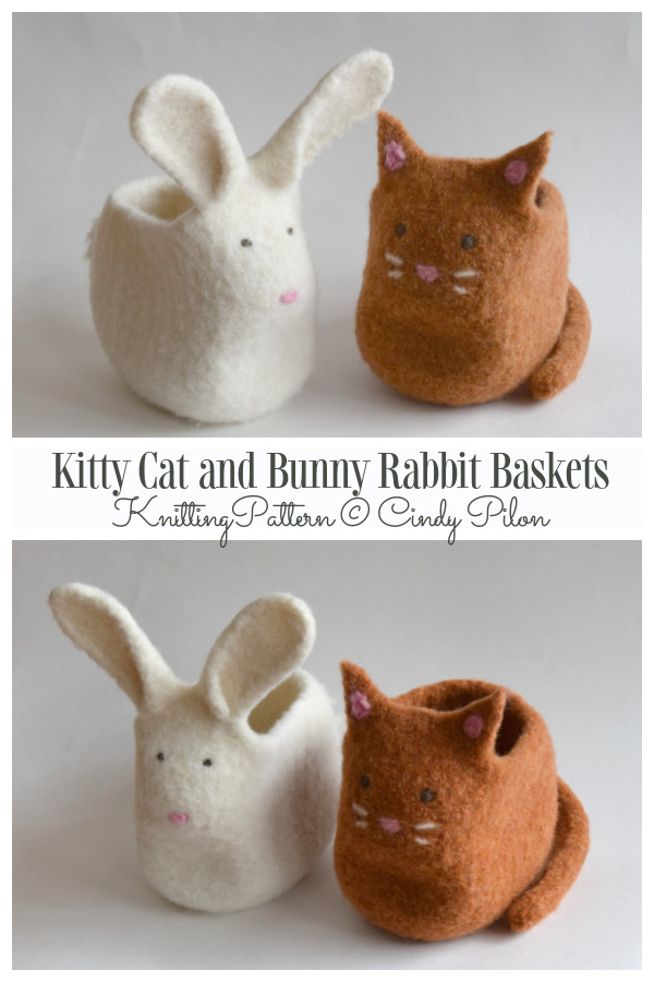 Kitty Cat and Bunny Rabbit Baskets Knitting Patterns