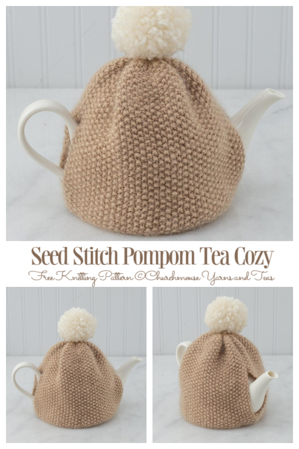 Seed Stitch Pompom Tea Cozy Free Knitting Pattern