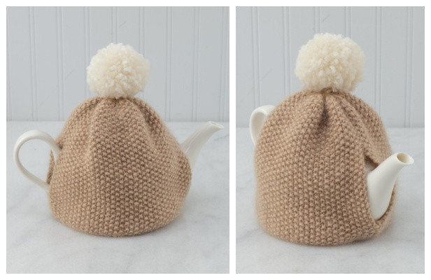 Seed Stitch Pompom Tea Cozy Free Knitting Pattern