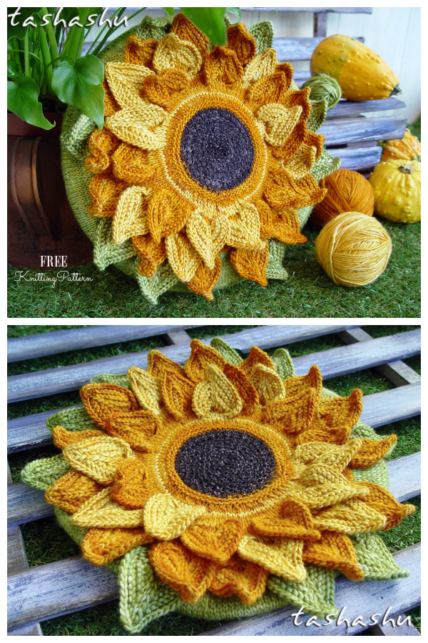 Knit Decorative Sunflower Free Knitting Pattern