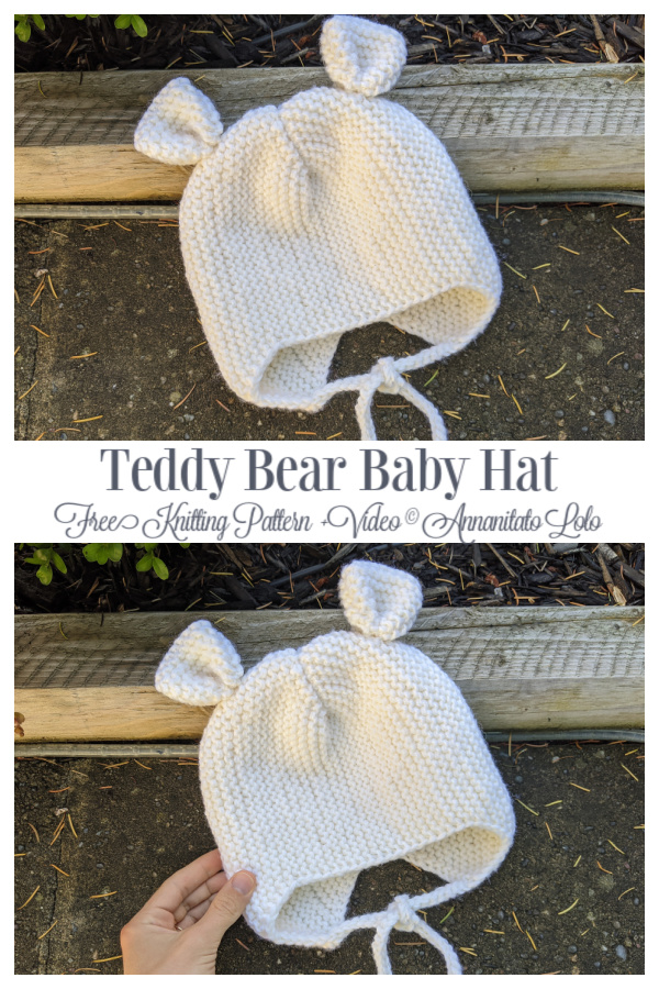 Knit Teddy Bear Baby Hat Free Knitting Pattern + Video