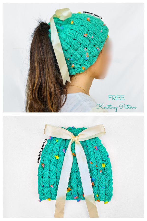 Weaved Messy Bun Hat Free Knitting Pattern