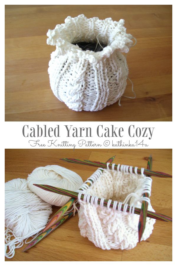 Cabled Yarn Cake Cozy Free Knitting Pattern 