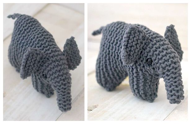 Easy Flat Knit Plush Elephant Free Knitting Pattern