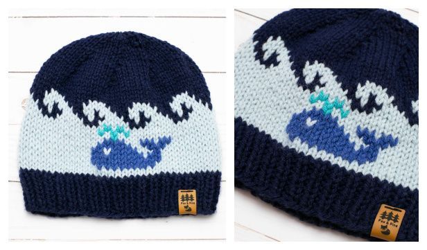 Whale Wave Beanie Hat Free Knitting Pattern