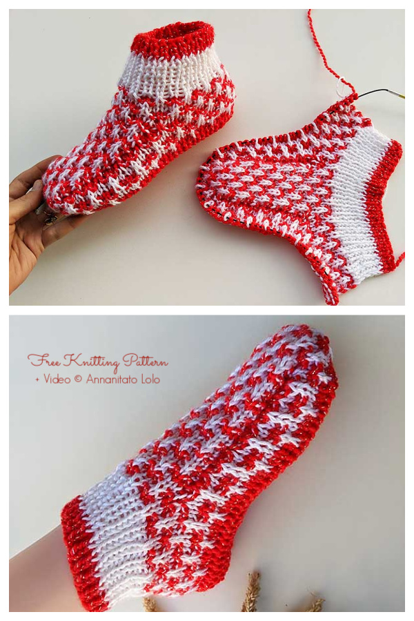 Flat Christmas Socks Free Knitting Pattern + Video