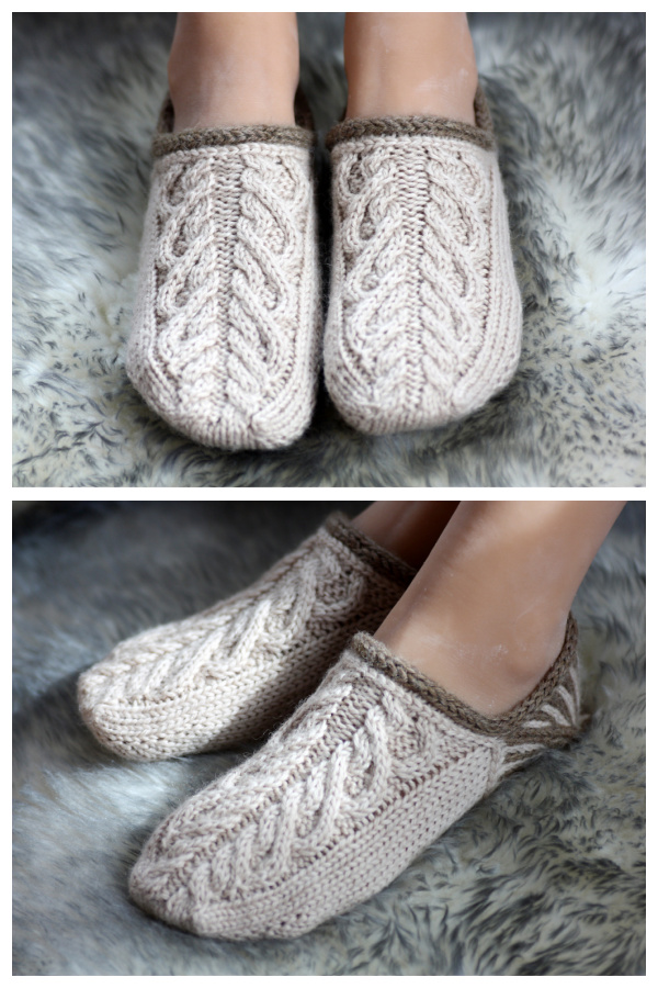 Snuggle Slip Cabled Slippers Knitting Pattern