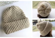 Knit Flat Diagonal Hat Free Knitting Pattern