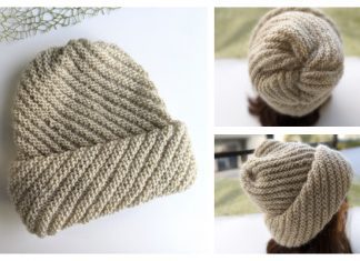 Knit Flat Diagonal Hat Free Knitting Pattern