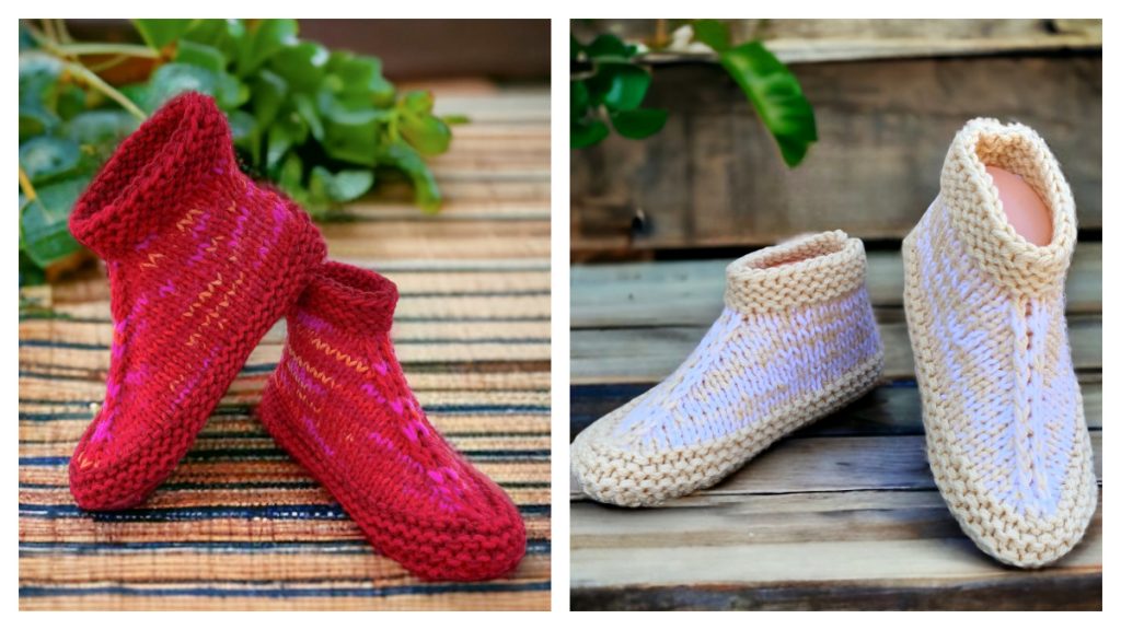 Adult Cuffed Bootie Slippers Free Knitting Pattern - Knitting Pattern