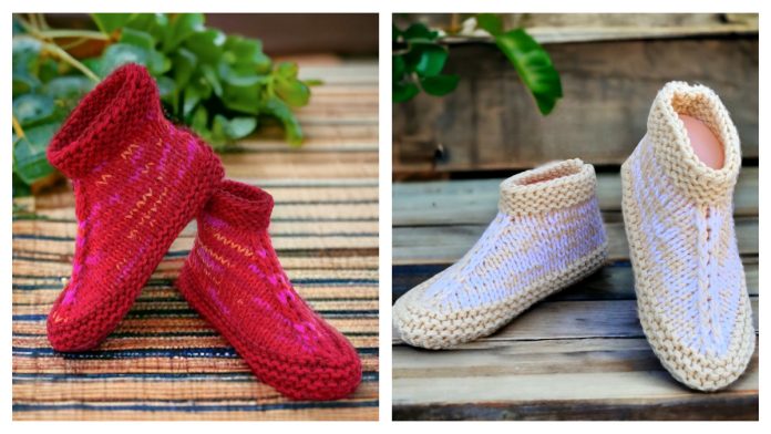 Adult Cuffed Bootie Slippers Free Knitting Pattern