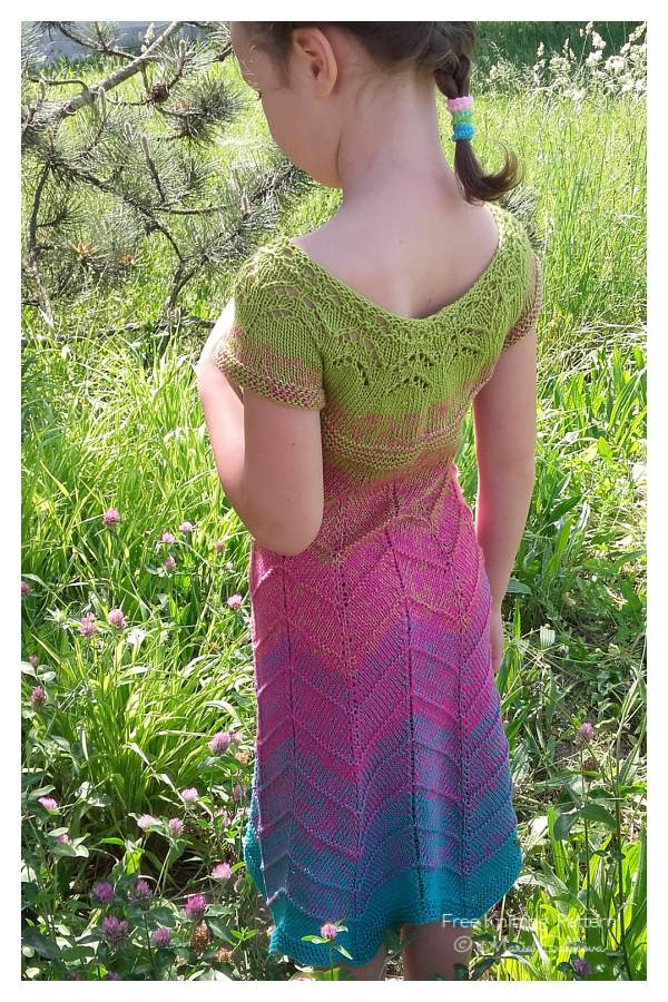 Girl's Rainbow Dress Free Knitting Pattern(6-12Y)