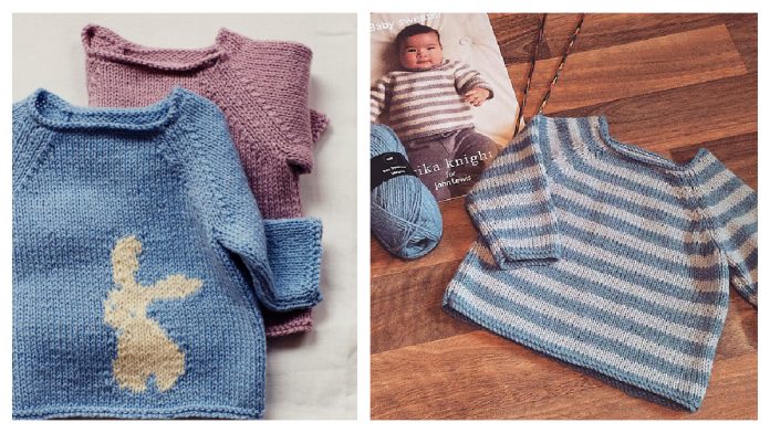 Bunny Print Baby Sweater Free Knitting Pattern