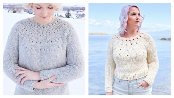 Easy Eyelet Yoke Pullover Sweater Knitting Patterns