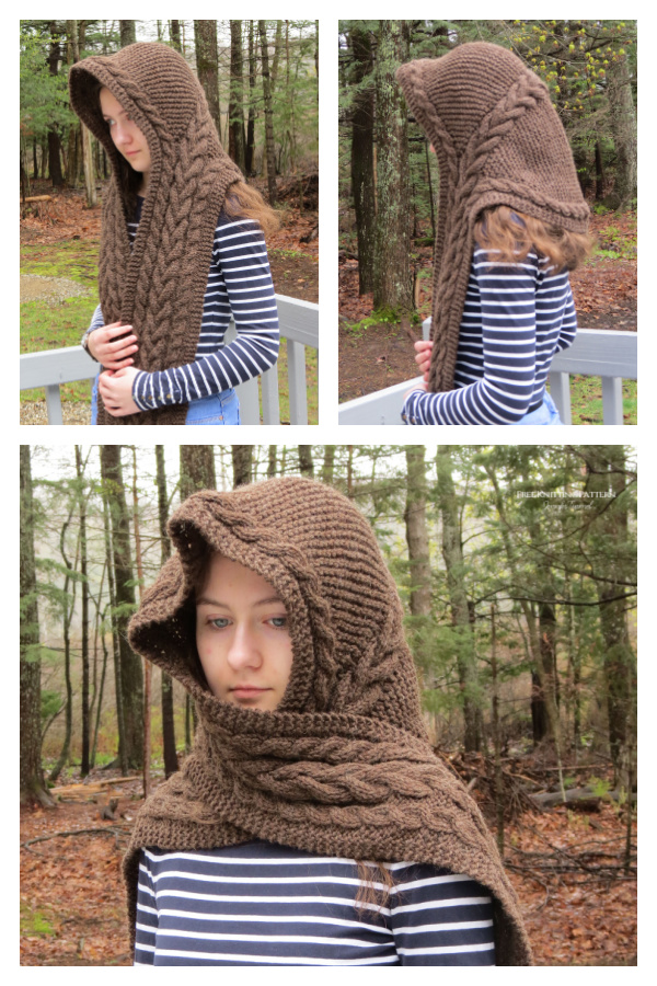 Rustic Cables Hooded Scarf Free Knitting Pattern
