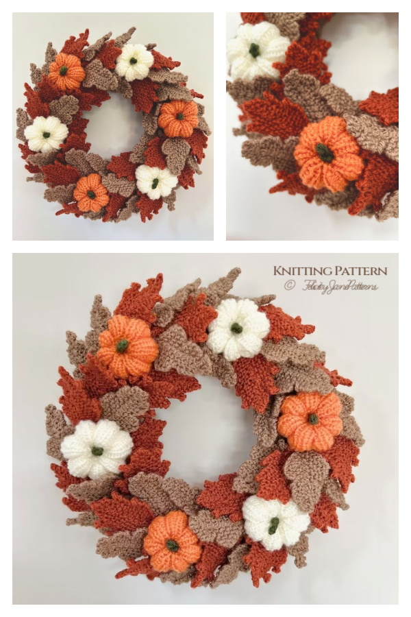 Autumnal Pumpkin Squash Wreath Knitting Pattern