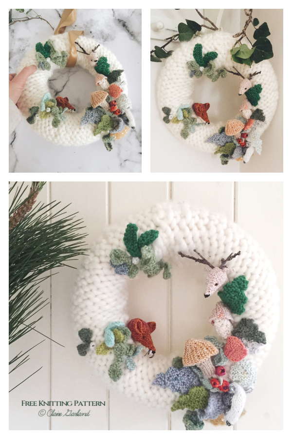 Christmas Woodland Wreath Free Knitting Pattern