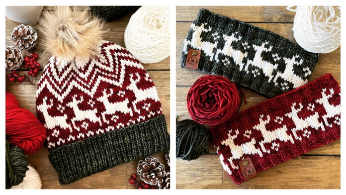 Reindeer Romp Beanie Hat Set Knitting Patterns