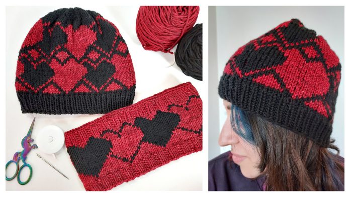 Amore Hearts Hat Set Knitting Pattern Free by 1/09/2024