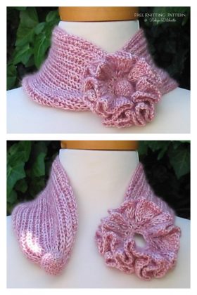 Knitted Scarf With Flower Motif main image 1