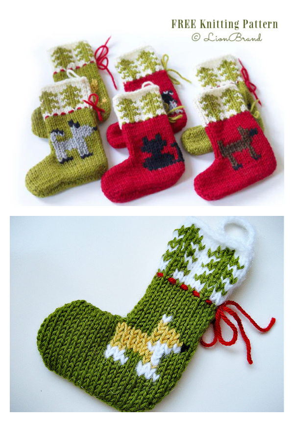 Cat & Dog Christmas Stocking Ornaments Free Knitting Pattern