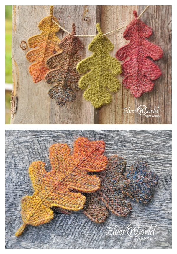 Autumn Oak Leaves Ornament Knitting Patterns