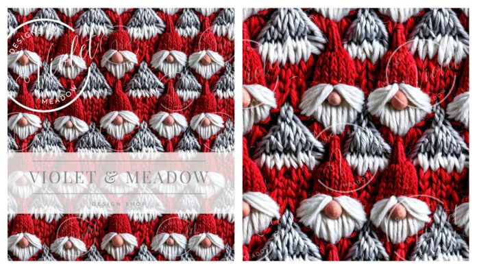 Red and White Repeating Gnomes Blanket Knitting Pattern