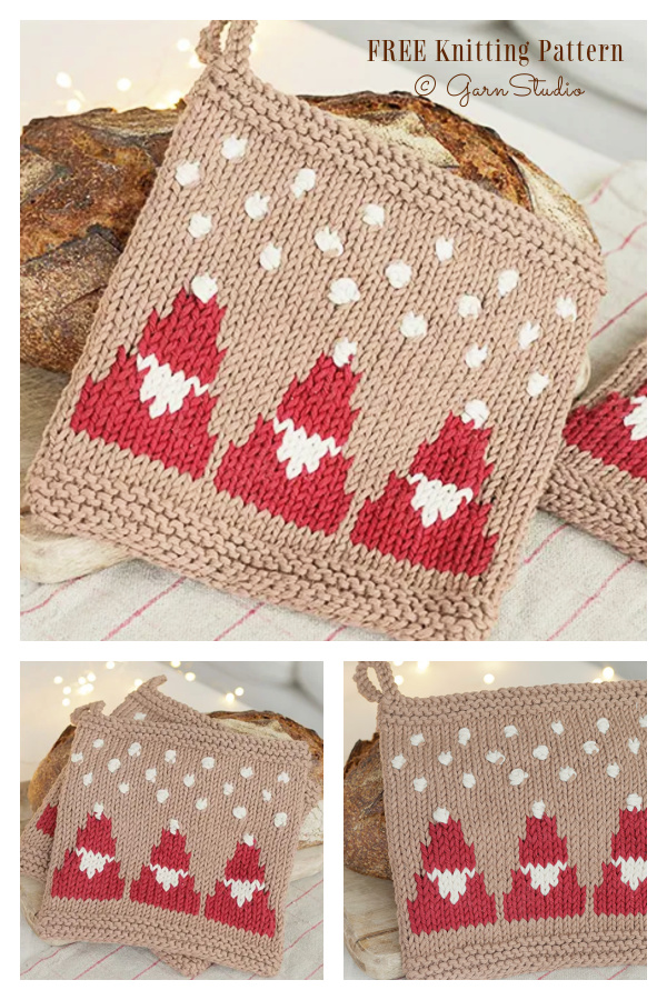 Snowy Claus Potholders Free Knitting Pattern