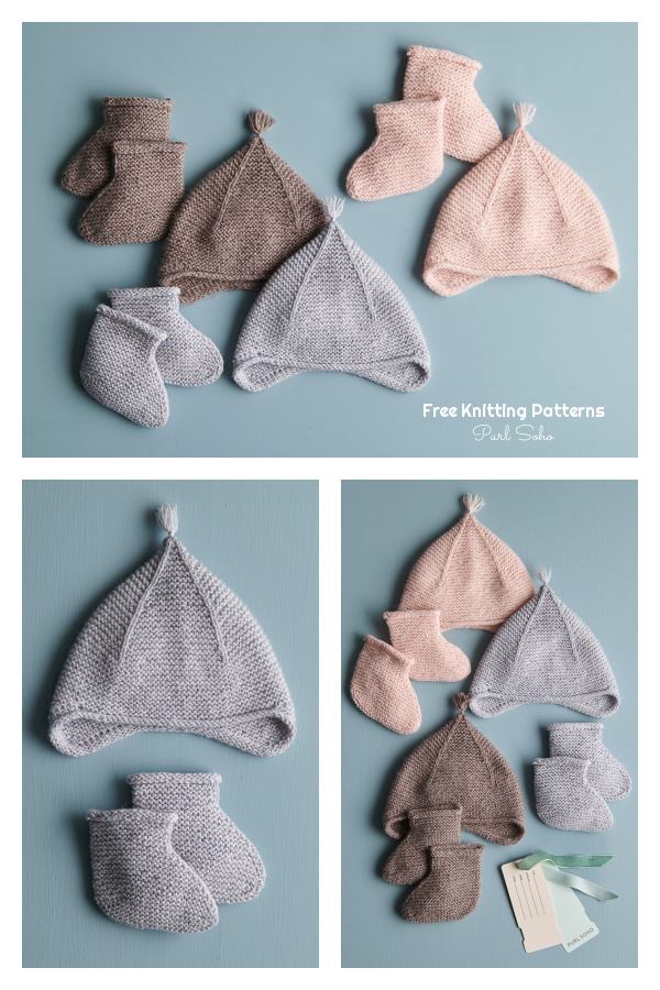 Little Garter Hat + Booties Free Knitting Patterns