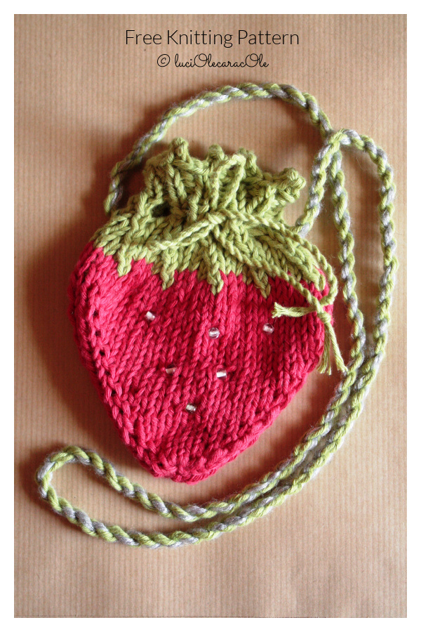Strawberry Drawstring Fruit Pouch Free Knitting Pattern