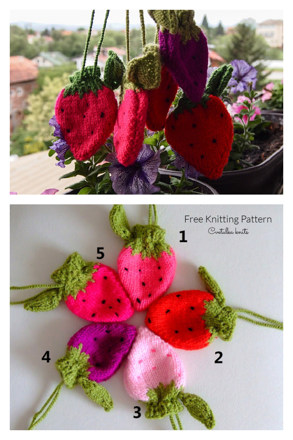 Strawberry Drawstring Coin Bag Free Knitting Pattern